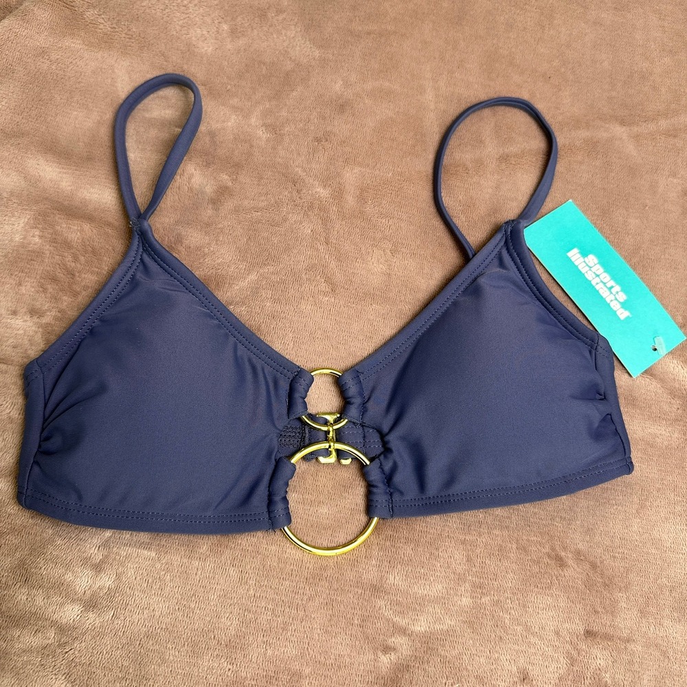Sports Illustrated Double Ring Bralette Bikini Top ONLY Storm Blue XS 806770 NEW